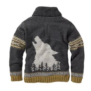 Lost Horizons Call of the Wild Cardigan Sweater Howling Wolf Fair Isle Pattern L